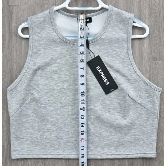 Express Crop Tank Top Women XL Gray Sleeveless Stretch NWT - Picture 7 of 8